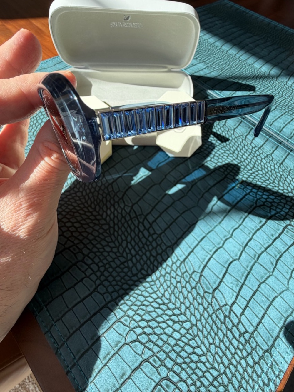 Stunning Swarovski Smoke-Blue Rectangular Sunglasses with baguette crystals 💎💎💎 - Picture 10 of 16